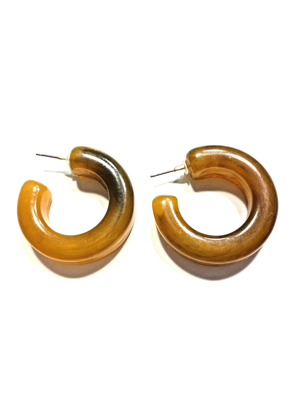 Vintage Chunky Hoop Earrings Pierced Acrylic Lucite Apple Juice Tones Faux Hoops